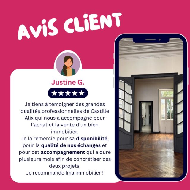 | Votre confiance, notre plus belle récompense 🤩 |

Chaque projet est unique, et votre satisfaction est au cœur de notre engagement. ✨

Merci à Justine pour ce témoignage qui reflète les valeurs qui nous animent au quotidien : disponibilité, écoute et accompagnement personnalisé à chaque étape de votre projet immobilier. 🏡

Vous aussi, faites le choix d'un accompagnement de proximité pour concrétiser vos projets en toute sérénité !

#temoignage #avisclient #immobilier #accompagnement #agenceimmobiliere #satisfactionclient #confiance