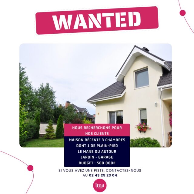 | WANTED 🔍 | 

On recherche pour nos clients 🧐 Vous pensez à un bien qui peut correspondre ? Mettez-nous en relation avec votre contact et obtenez une rémunération d’apporteurs d’affaires 🤩

#rechercheimmobiliere #projetimmobilier #immobilierlemans #maisonlemans