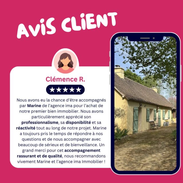| Votre avis compte pour nous 🙏 |

Parce qu’un projet immobilier prend du temps et mérite un accompagnement rassurant, choisissez votre agence ima immobilier 🤗

#avisclient #accompagnement #projetimmobilier #achatimmobilier