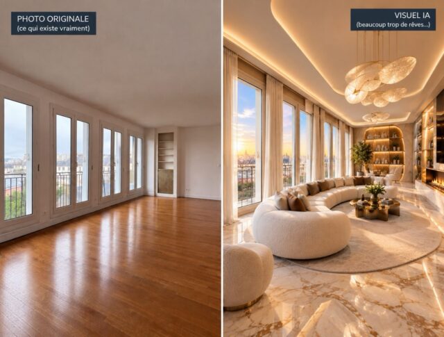 On en a un peu marre des visuels IA dans les annonces immobilières. Et on pense que les acquéreurs aussi. 👀

L’intelligence artificielle est un formidable outil. Bien utilisée, elle peut vraiment aider à se projeter dans un bien.

👉 Une pièce à rénover ? Un aménagement difficile à imaginer ? Un visuel pour montrer le potentiel du bien, pourquoi pas. C’est pertinent, utile et ça peut même déclencher un coup de cœur.

Mais quand toutes les photos d’une annonce sont transformées par l’IA, même celles qui n’en ont pas besoin, quel est l’intérêt ?

À force de vouloir embellir, moderniser et réinventer chaque pièce, on finit par brouiller le message. Et parfois même jusqu’à mentir sur les volumes, modifier les perspectives et donner l’impression d’un bien qui n’a plus grand-chose à voir avec la réalité.

L’acquéreur ne sait plus vraiment ce qu’il regarde :

- Ce qui existe réellement.
- Ce qui a été modifié virtuellement.
- Ce qui relève du potentiel… ou de la pure projection.

Et au final, on risque de perdre ce qui compte le plus dans une annonce immobilière : la clarté, la confiance et la transparence.

Notre conviction est simple : l’IA doit être un outil au service de la commercialisation d’un bien, pas un filtre appliqué systématiquement à chaque photo.

Une belle annonce, ce n’est pas forcément une annonce où tout a été réinventé. C’est une annonce qui donne envie de visiter, sans tromper, sans surcharger et sans semer le doute.

Montrer le potentiel, oui. Mentir sur les volumes et faire disparaître la réalité, non.

Et ah, au passage : n’oublions pas la transparence sur les visuels IA ! Selon le type de modification et le contexte de diffusion, une mention peut être obligatoire. Alors, vérifions les règles applicables et informons clairement les acquéreurs. 😉

Et vous, vous en pensez quoi ?

#Immobilier #intelligenceartificielle #transparence #marketingimmobilier